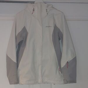 Eddie Bauer 3-in-1 White and Gray Ski Jacket with High Collar and Structured Hoo
